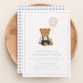 Convite Gingham, little teddy bear birthday 