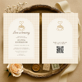 Convite Gingham Love is Brewing QR Code Bridal Shower