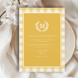 Convite Gingham Monogramas Crest Amarelo