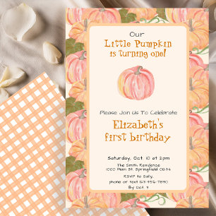 Convite Gingham Nossa Pequena Abóbora Primeiro Aniversário