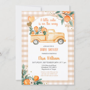 Convite Gingham Orange Citrus Little Cutie Chá de fraldas