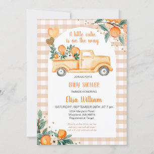 Convite Gingham Orange Citrus Little Cutie Chá de fraldas