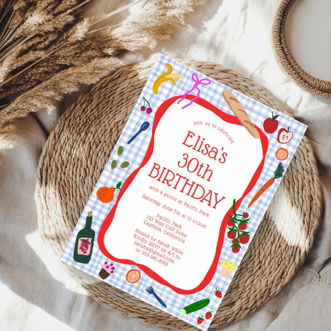 Convite Gingham Picnic Modern Cute CUSTOM BIRTHDAY PARTY (Gingham Picnic Modern Cute CUSTOM BIRTHDAY PARTY Invitation
)