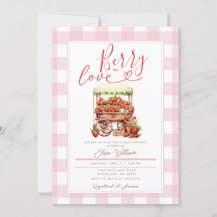 Convite Gingham Pink Berry em chá de fraldas amoroso