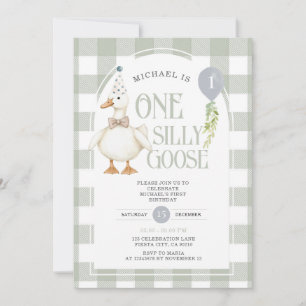 Convite Gingham, primeiro aniversario de Goose de Bobo Min