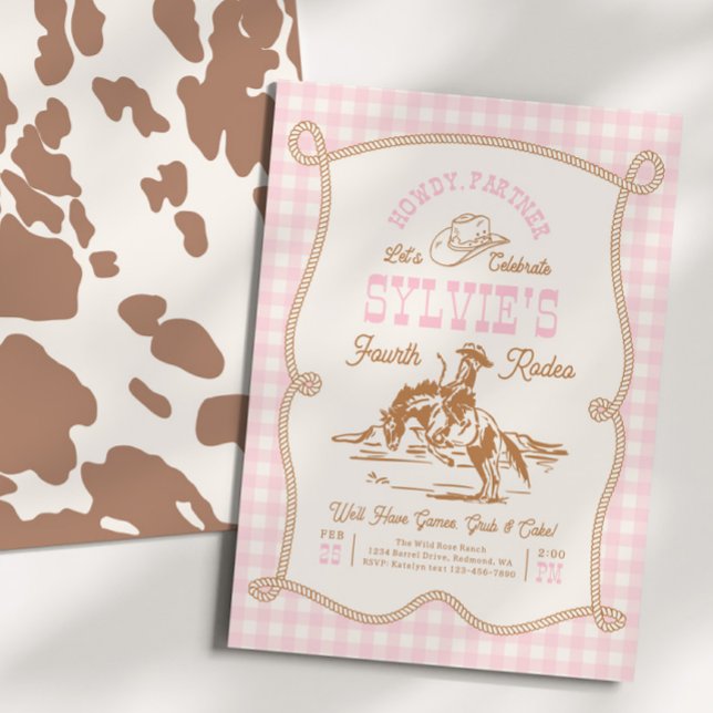 Convite Gingham Rope Cowgirl Birthday Invitation (Criador carregado)