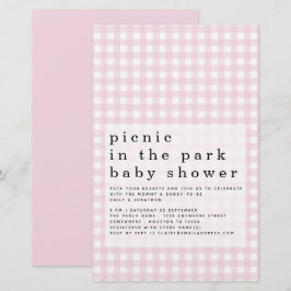 Convite Gingham, Rosa, Chá de fraldas do Parque Pi