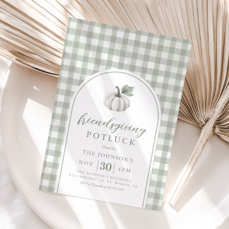 Convite Gingham Sage FriendsDá Potluck