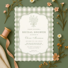 Convite Gingham Sage Green Bridal Shower