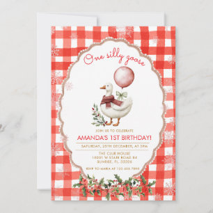 Convite Gingham Silly Goose 1º Aniversário Inverno Natal