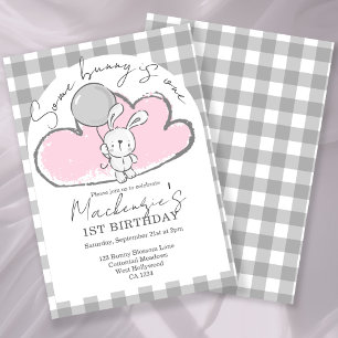 Convite Gingham Some Bunny É Um Aniversário Personalizado