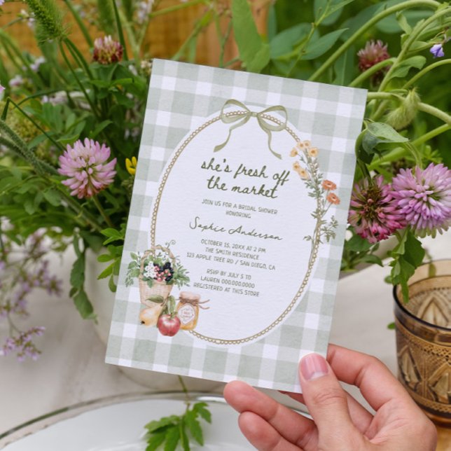 Convite Gingham Verde De Algodão Do Chá de panela De Merca (Criador carregado)