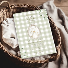Convite Gingham Verde primeiro aniversario bobo Goose