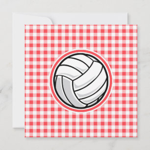Convite Gingham Vermelho e Branco; Voleibol