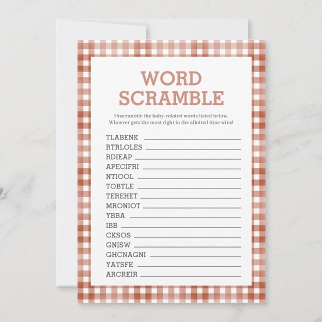 Convite Gingham Watercolor Baby Shower Game Card (Verso)