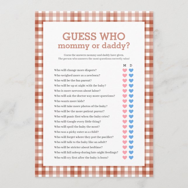 Convite Gingham Watercolor Baby Shower Games Card (Frente)