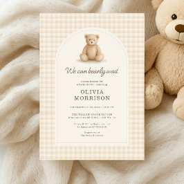 Convite Gingham We Can Bearly Wait Baby Shower