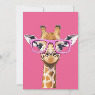 Convite Girafa com Óculos Rosa