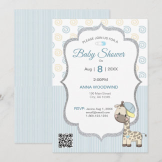 Convite Girafa de Bebê Cartoon Personalizada