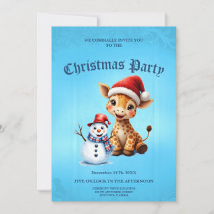 Convite Girafa de Cartoon Bonita com Santa Hat e Snowman