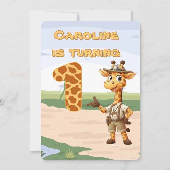 Convite Girafa do Explorador de Corte de primeiro aniversa (Frente)