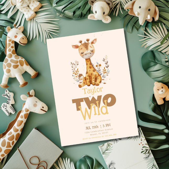 Convite Girafa Dois segundos aniversários Selvagens De Ani (Criador carregado)