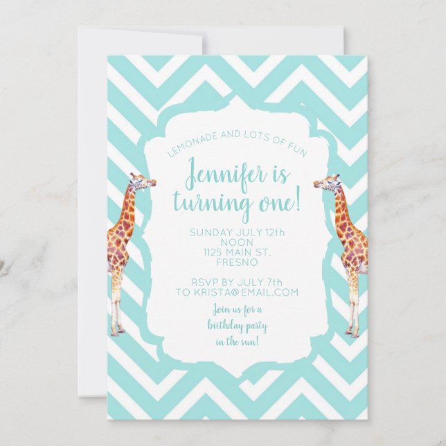 Convite Girafa em zigzag chevron. (Frente)
