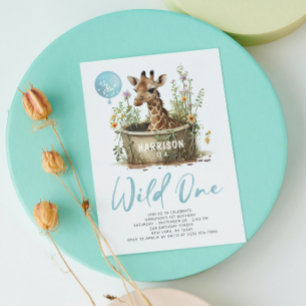 Convite Girafa Fofa Wild One Aniversário de 1 Ano Boho Ani