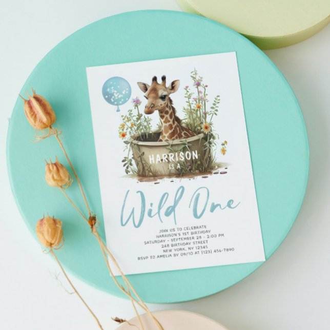 Convite Girafa Fofa Wild One Aniversário de 1 Ano Boho Ani (Criador carregado)