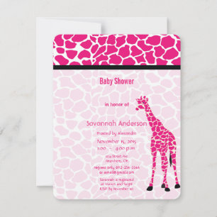 Convite Girafa Garota Menina PINK Chá de fraldas Moderno d