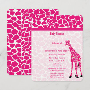 Convite Girafa Garota Menina PINK Chá de fraldas Moderno d