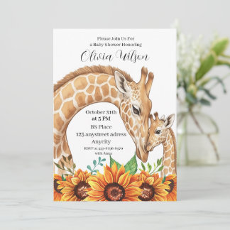 Convite Girafa Mãe e Bebê com Girassóis