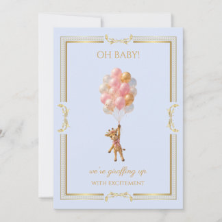 Convite Girafa personalizada balões rosa Baby Shower