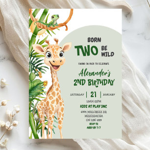 Convite Girafa Verde Nasce Dois Aniversário Selvagem Safar