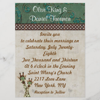 Convite Girafas da cerceta & do cobre que Wedding o