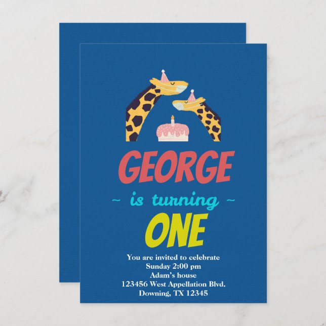 Convite Girafas de Máscaras de Desenho Animado Personaliza (Frente/Verso)