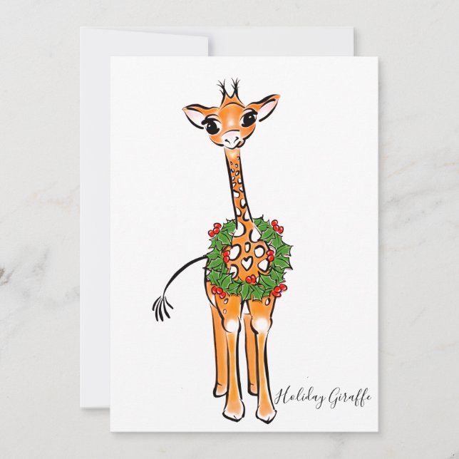 Convite Girafas de Natal Festivas, coroa verde vermelha Ho (Frente)