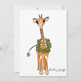 Convite Girafas de Natal Festivas, coroa verde vermelha Ho