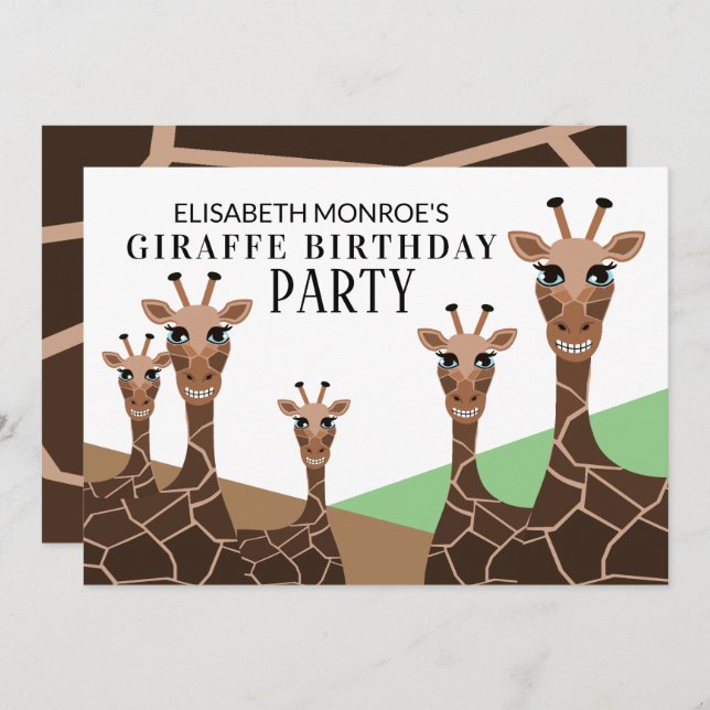 Convite Girafas, Festa de aniversário de Girafa (Frente/Verso)