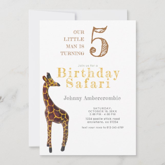 Convite Giraffe Birthday Safari para Menino (Frente)