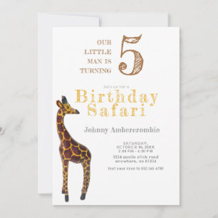 Convite Giraffe Birthday Safari para Menino