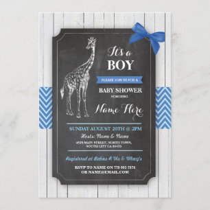 Convite Giraffe Blue Party Boy Wood Convida