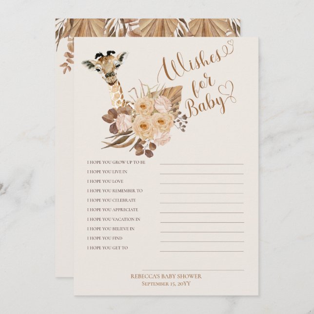 Convite Giraffe Boho Grass Chá de fraldas Deseja Bebê (Frente/Verso)