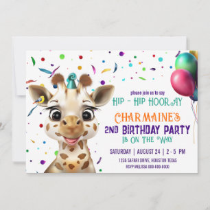 Convite Giraffe Confetti - Aniversário de criança