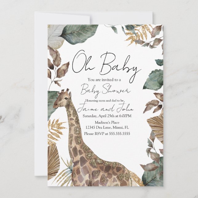 Convite Giraffe Jungle Wild Baby Shower (Frente)