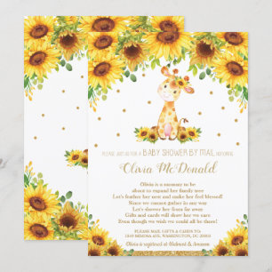 Convite Giraffe Sunflower Floral Chá de fraldas por Mail