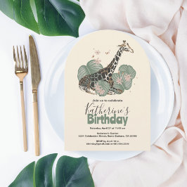 Convite Giraffe Tropical Greenery Animal Birthday Party