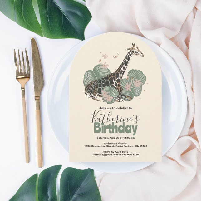 Convite Giraffe Tropical Greenery Animal Birthday Party  (Criador carregado)
