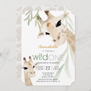 Convite Giraffe Wild One Watercolor primeiro aniversario