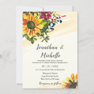 Convite Girant Sunflower Wildflower Watercolor Casamento